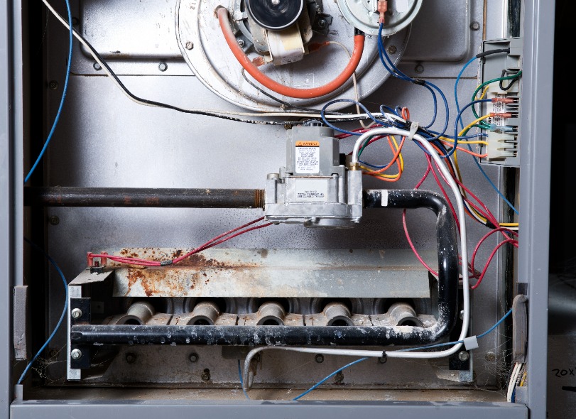 Open home furnace ready for maintenance